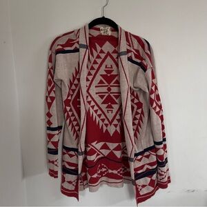 Hippie Rose Boho Aztec Print Open Cardigan Women's Small Long Sleeve Geometric